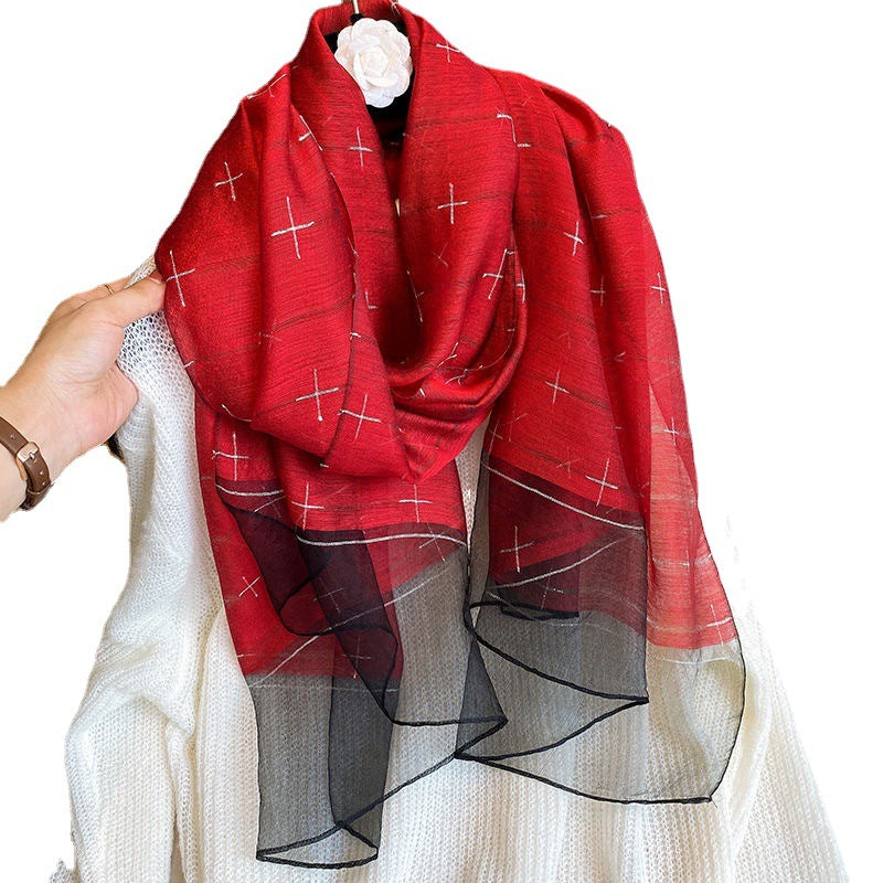 Women's Blended Silk Scarf, Thin And Versatile For Spring And Summer