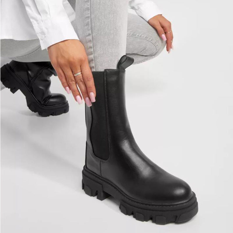 Flat Heel Platform Mid-tube Fashion Trendy Women's Boots