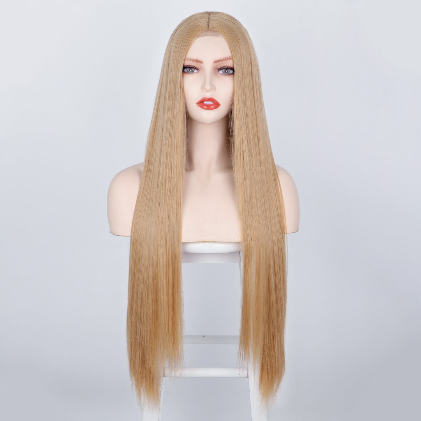 Front Lace Langt Glat Hår Kemisk Fiber Paryk