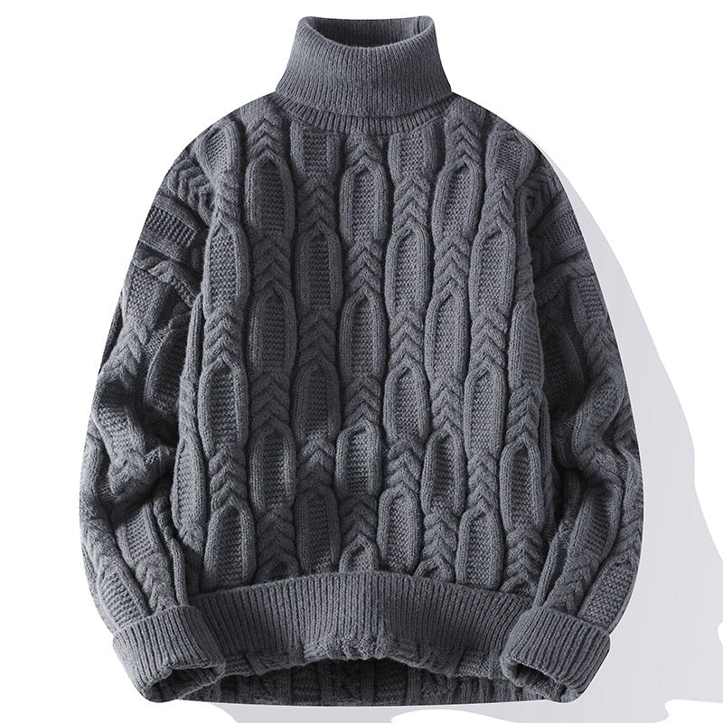 Mens Autumnwinter Turtleneck Cable-knit Sweater With A Casual Fit And Exceptional Warmth