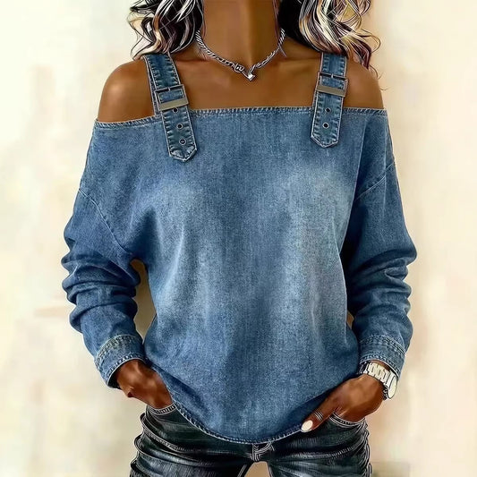 Langærmet off-shoulder top med stropper til kvinder
