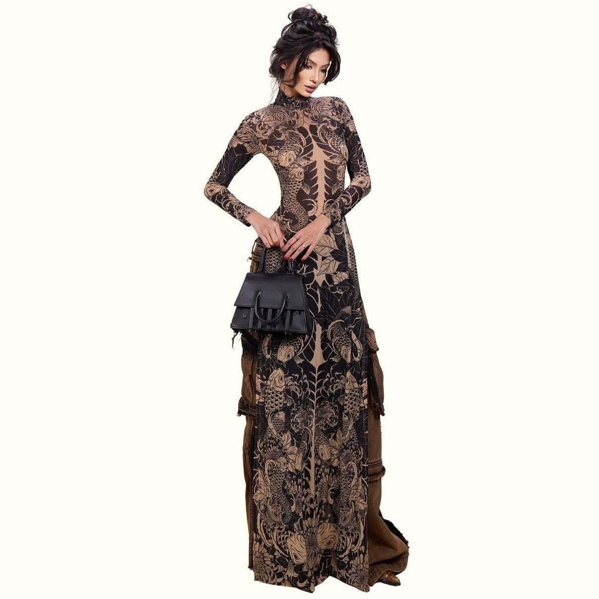 Womens Slim-fit Long Dress With A High Neck And Long Sleeves