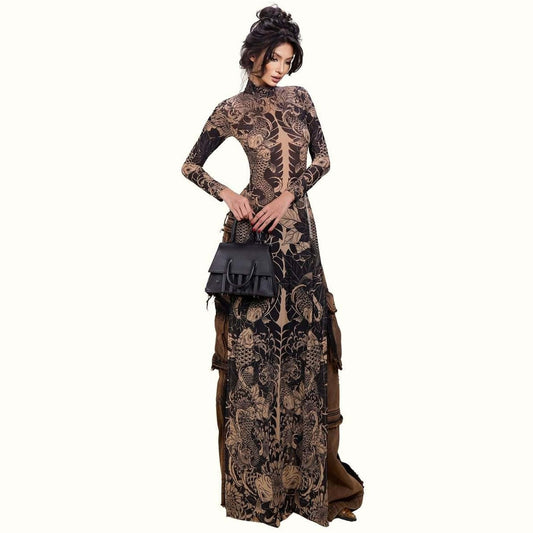 Womens Slim-fit Long Dress With A High Neck And Long Sleeves