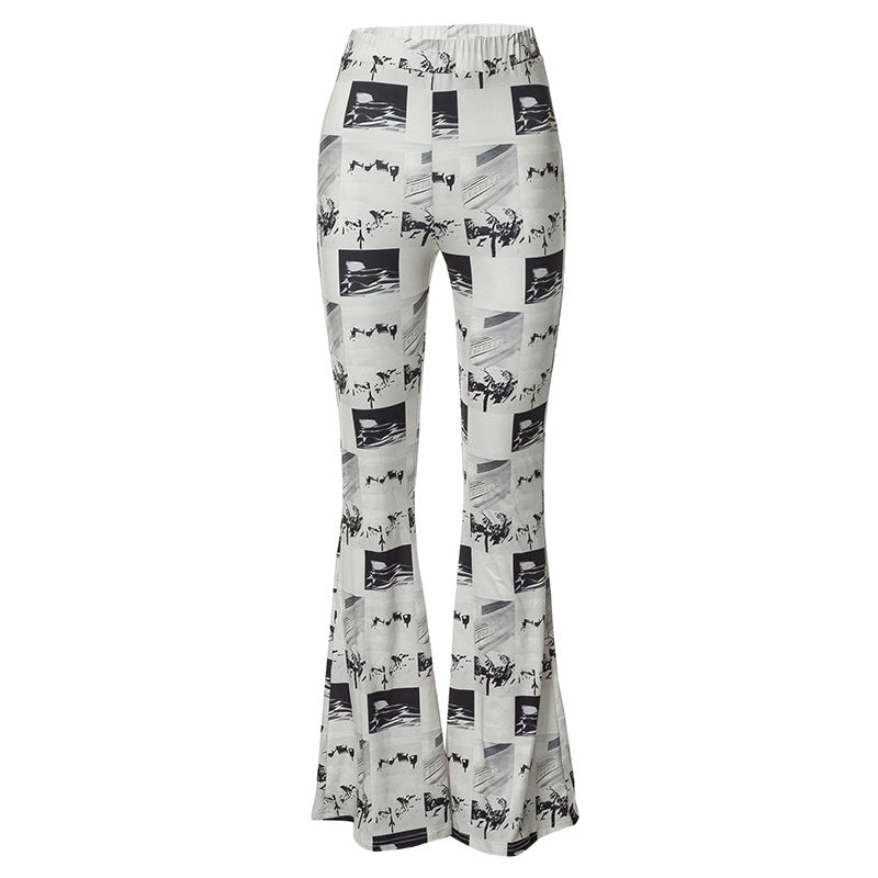 New Printed Mid Waist Micro Stretch Trousers