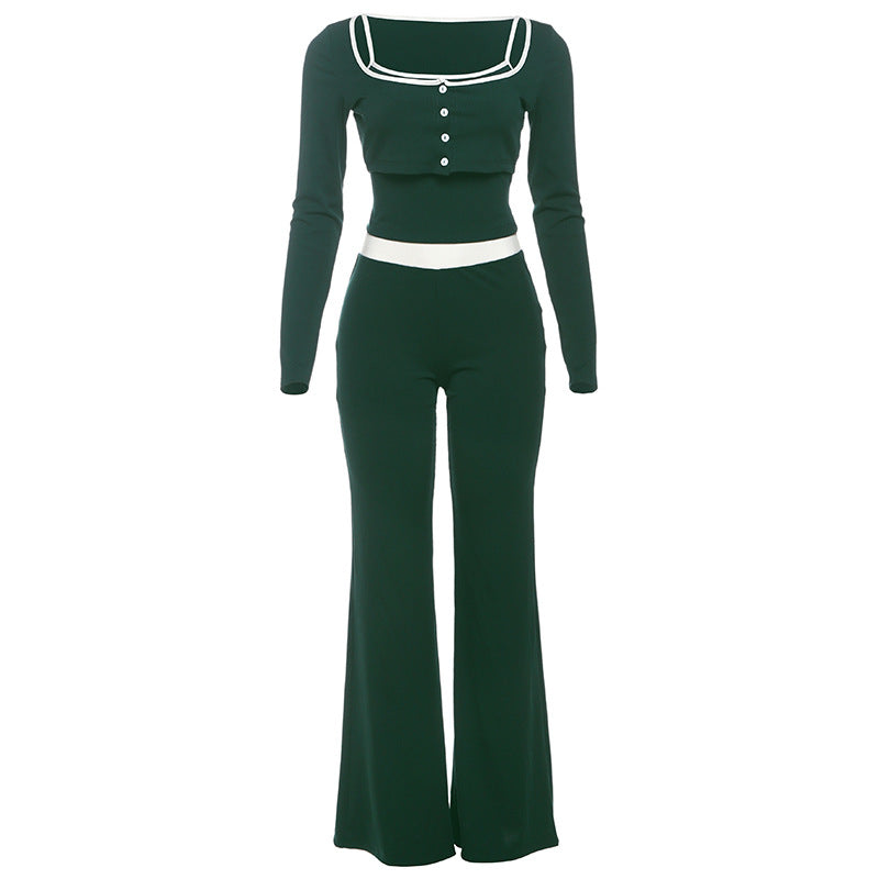 Long-sleeve JacketAnd Slim-fit Flared Pants A Three-piece Set