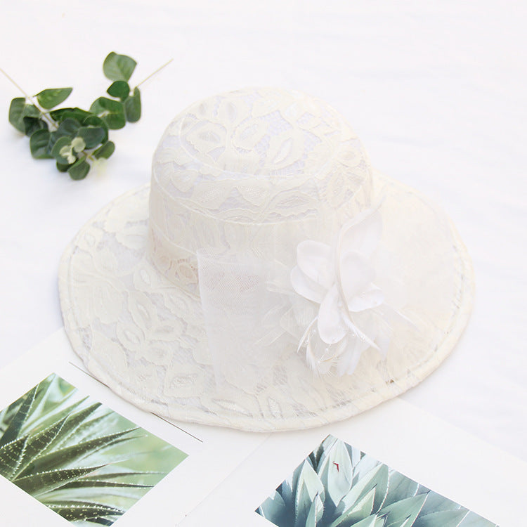 Women's New Lace Mesh Flower Big Brim Sun Hat