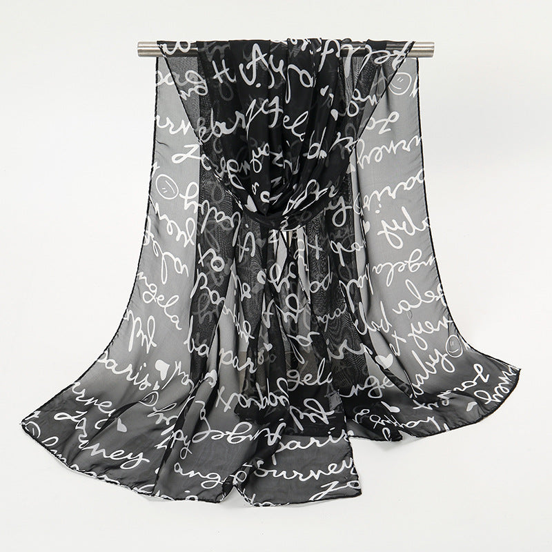 Letter Printing Small Silk Scarf Women's Chiffon