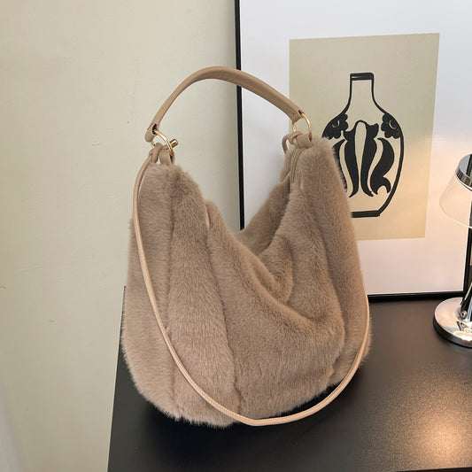 Commuter's All-matching One Shoulder Underarm Fur Bag
