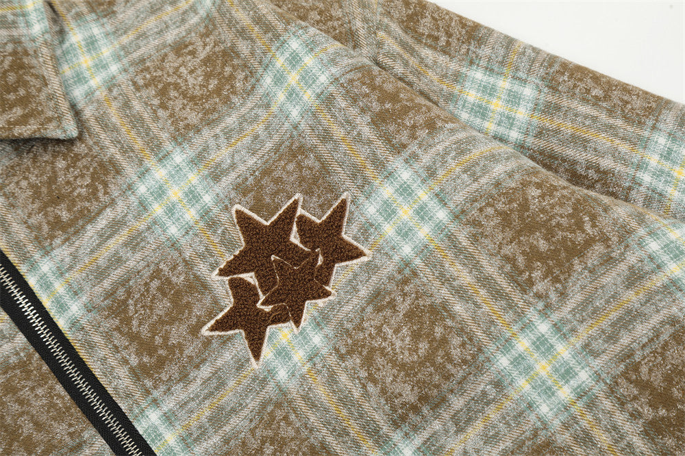 American Retro Plaid Washed And Worn Cotton Coat Jacket Men