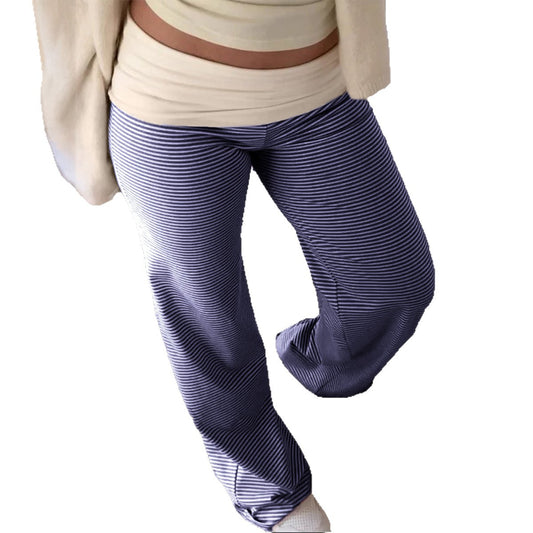 European And American-style Casual Resort Striped Belted Trousers For Women