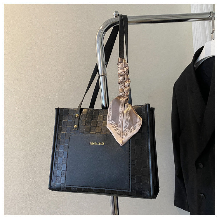 Kontrastfarvet Skuldertaske Med Én Rem Under Armene Stor Taske Koreansk Stil Fashion Crossbody
