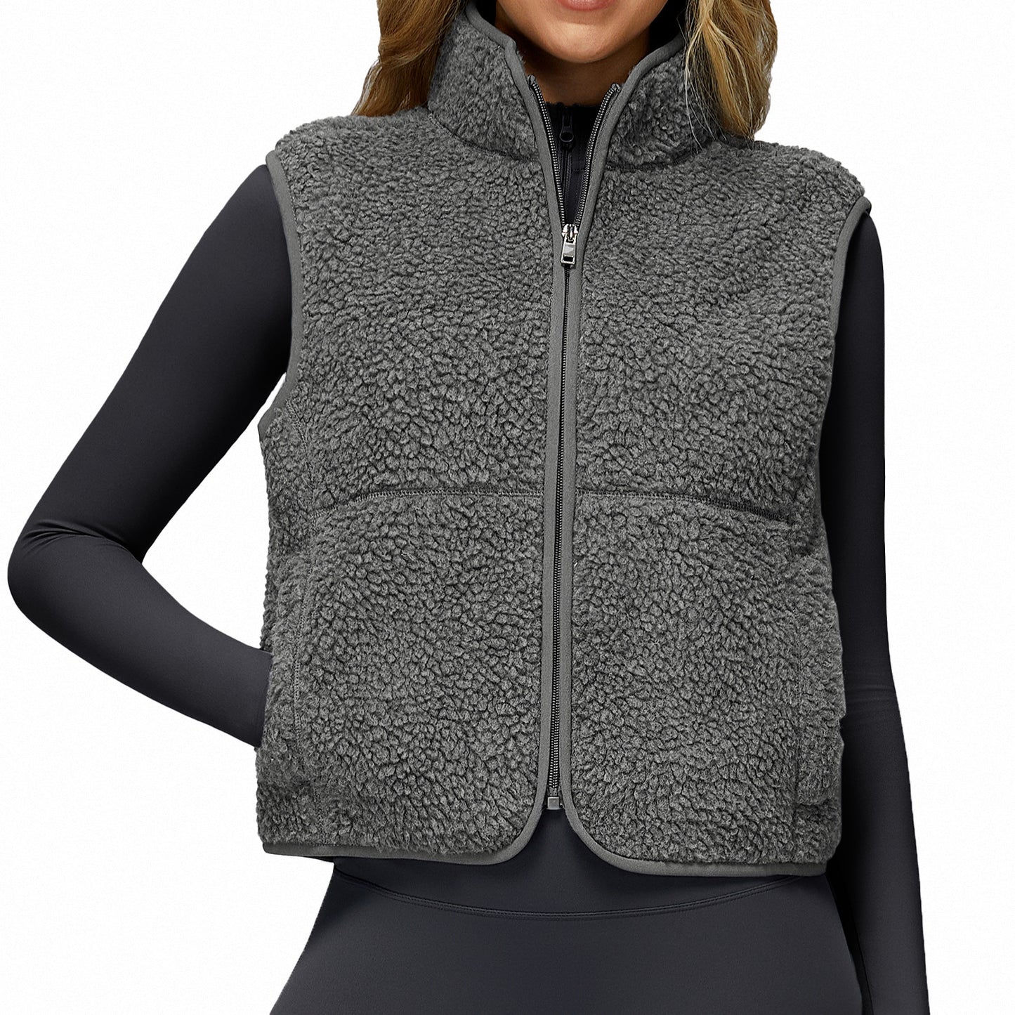 Autumn And Winter Velvet Stand Collar Sports Vest Sleeveless