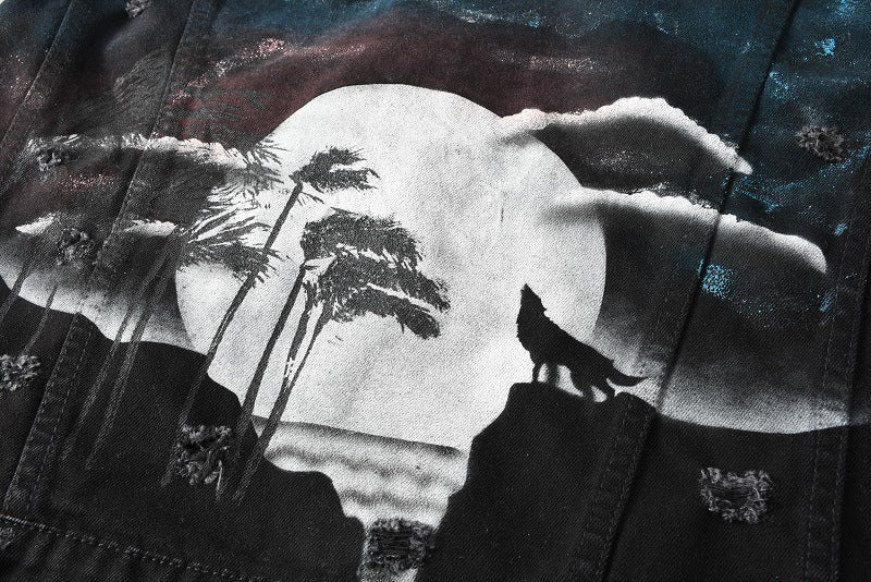 Men's Hand-painted Graffiti Slim Denim Coat