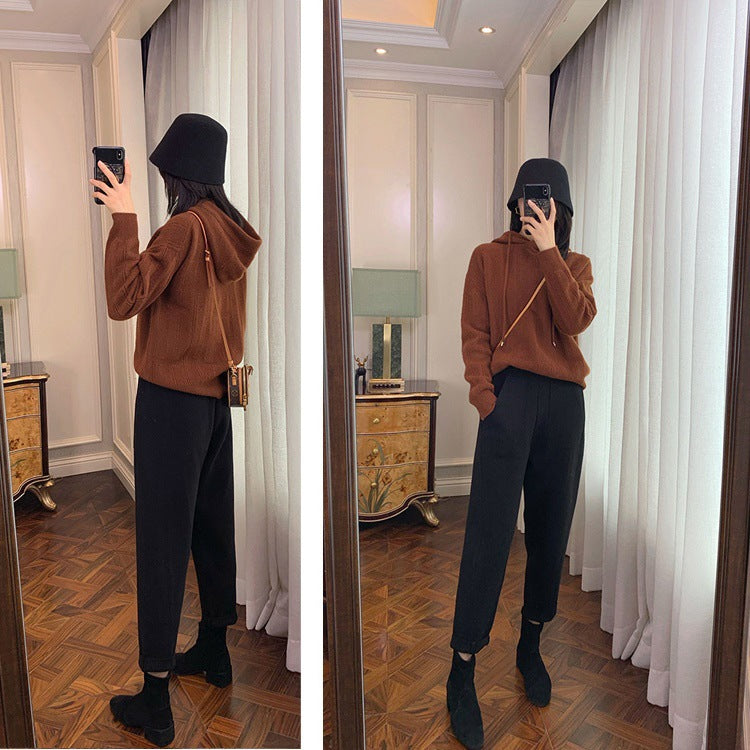 New Spring And Autumn Loose Knitted Straight Leg Trousers