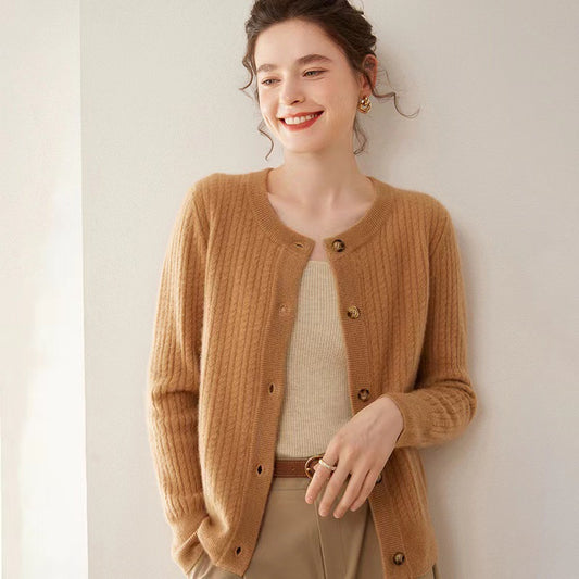 Round Neck Cashmere Cardigan Knitted Sweater Coat
