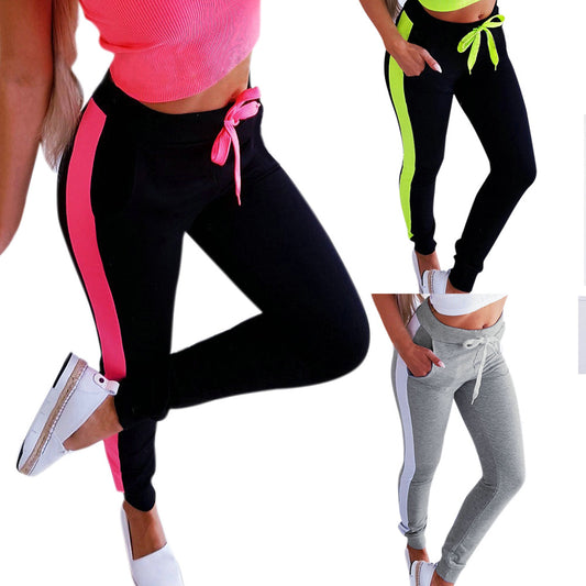 Women Sexy Lace-up Color Matching Trousers