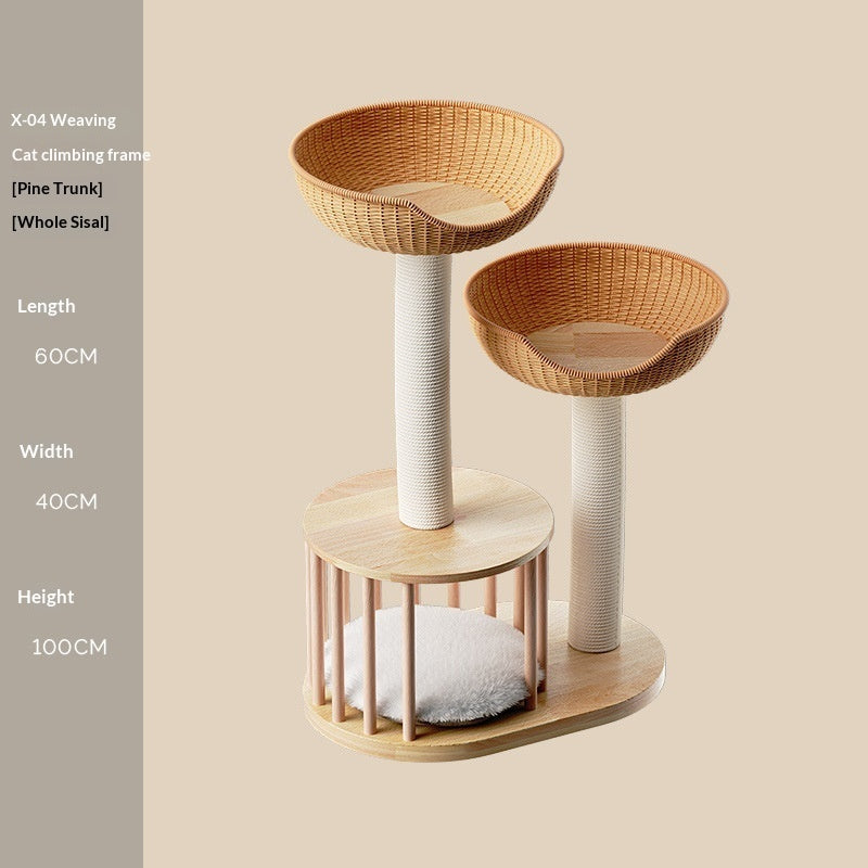 Solid Wood Cat Climbing Frame, Cat Tree, And Cat Bed All-in-one