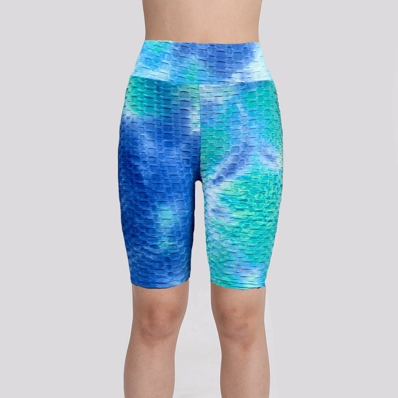 European And American Ink Jacquard Tie-dyed Bubble Short Yoga Pants Fitness Exercise