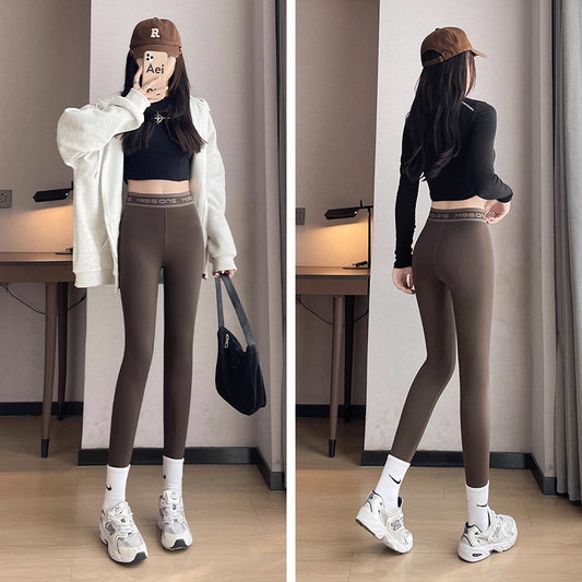 High-stretch Shark Pants Made From Thickened Coral Fleece Fabricslim-fit Warming Leggings Perfect For Autumn