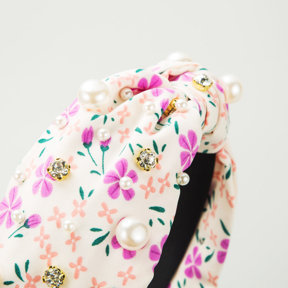 Hair Band Floral Knotted Beads Rhinestones