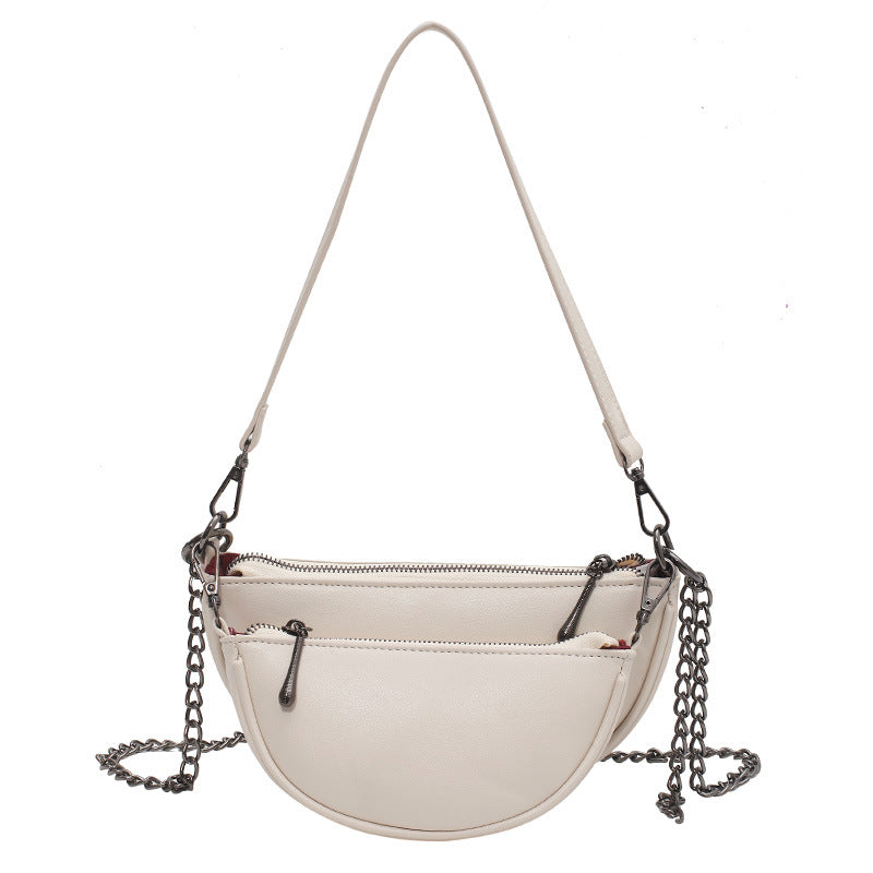 Women's New Retro Half Round Saddle Bag Double Chain