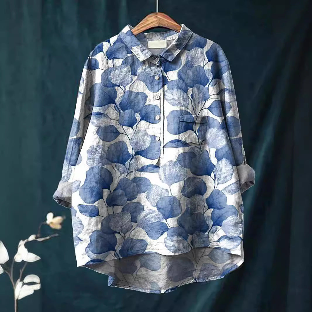 Lapel Long Sleeve Shirt Vintage Floral Flower T-shirt Shirt