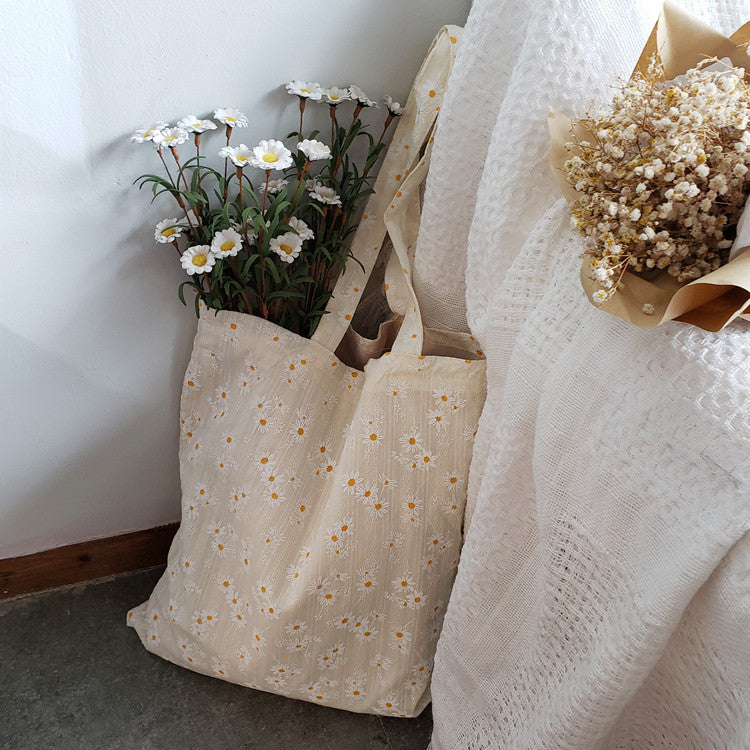 New Japanese Style Small Daisy Flower Canvas Bag Women