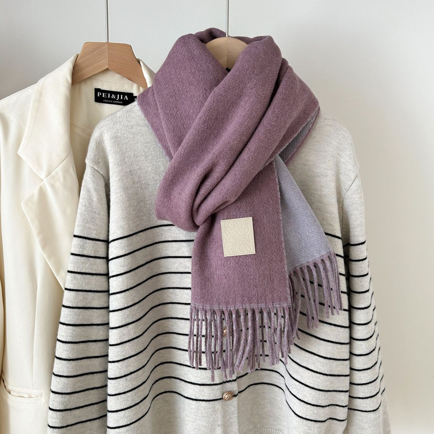 Thickened Double-sided Two-tone Wool Scarf Versatile Solid-color Tassel Shawl For Warmth And Style