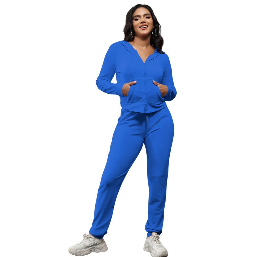 Stylish Casual Two-Piece Set With Golden Mink-Like Fleece And A Hood
