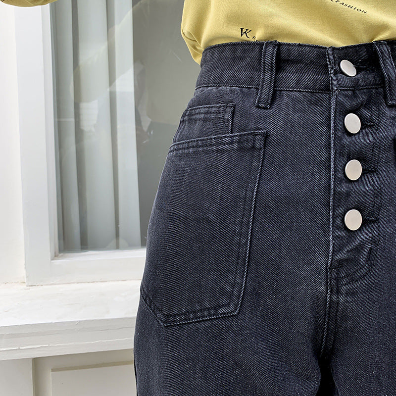 Damejeans med høj talje, lige ben og løs pasform