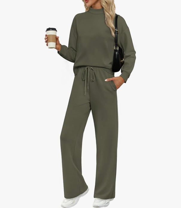 Women's Long-sleeved Sweater And Wide-leg Pants Two-piece Suit