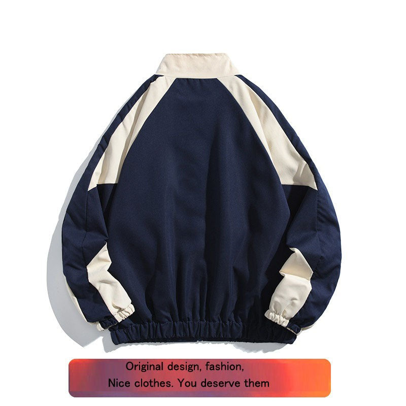 Long Sleeve Standard Jacket Color Matching Baseball Collar Men's Coat