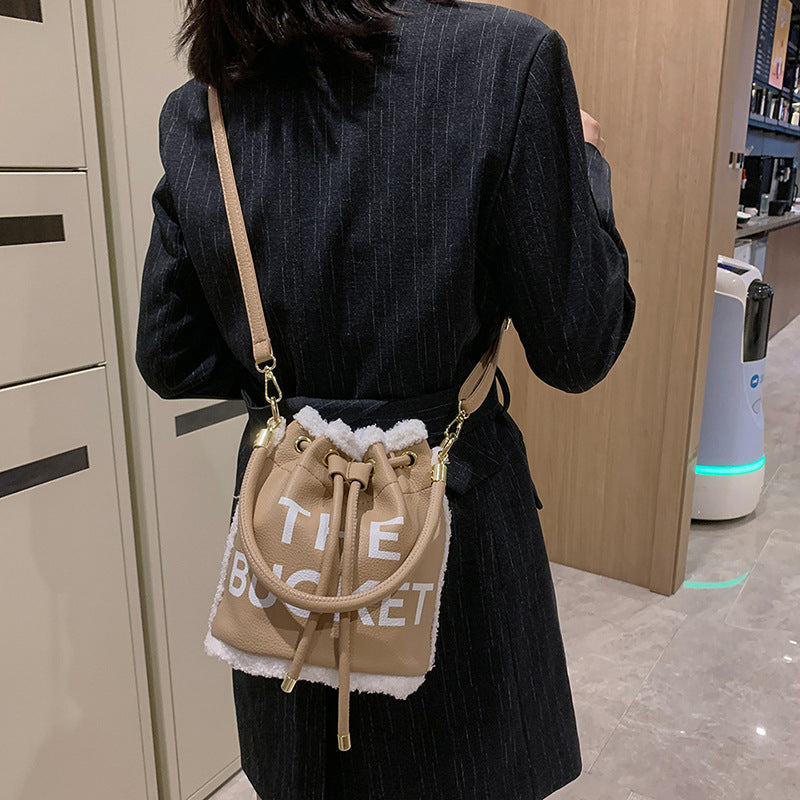 BucketLamb Wool Alphabet Portable Cross-body Bucket Bag