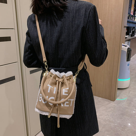 BucketLamb Wool Alphabet Portable Cross-body Bucket Bag