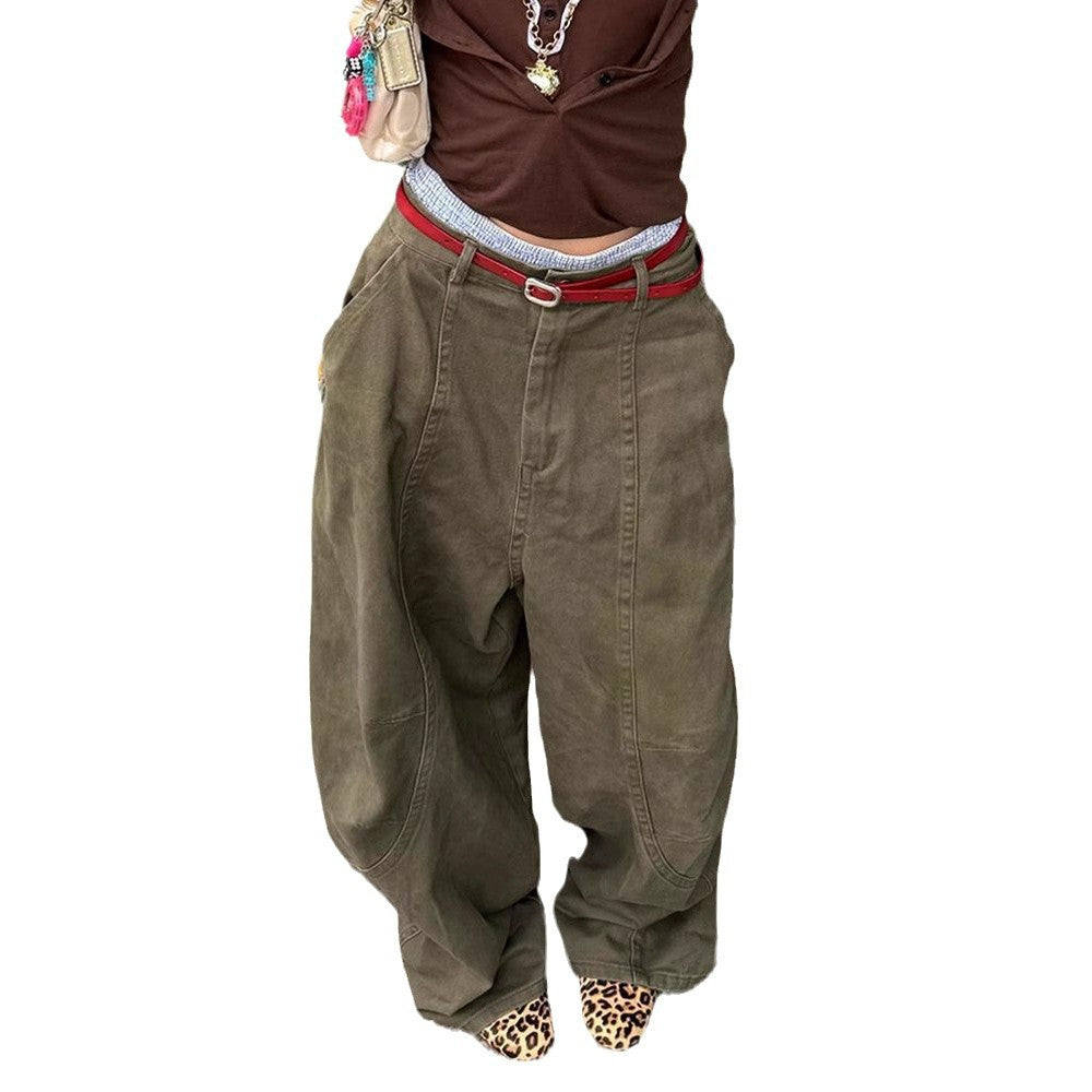 American-style Retro Washed Corridor-shaped Machete Jeans