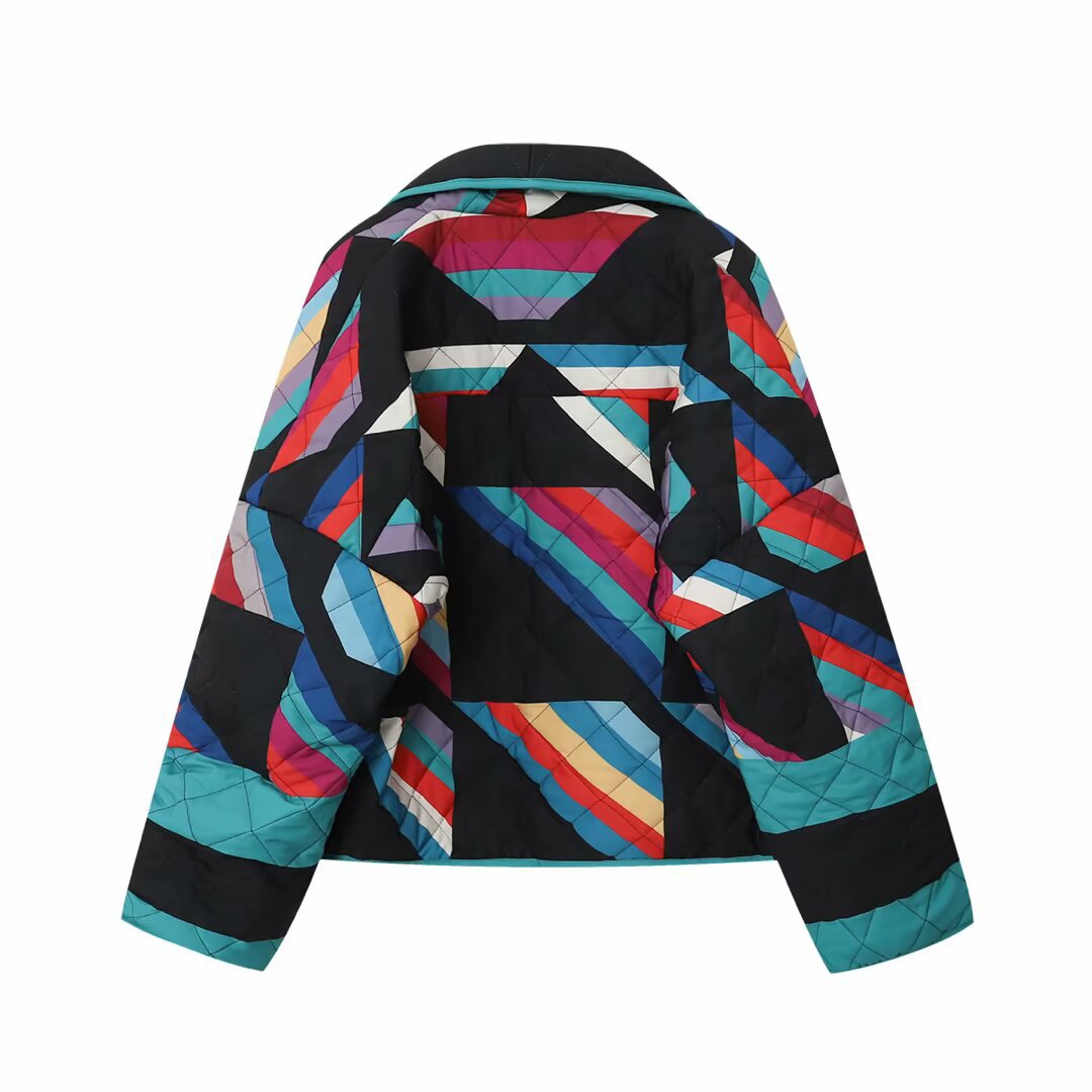 Women's Street Fashion Print Stitching Long-sleeved Cotton-padded Jacket
