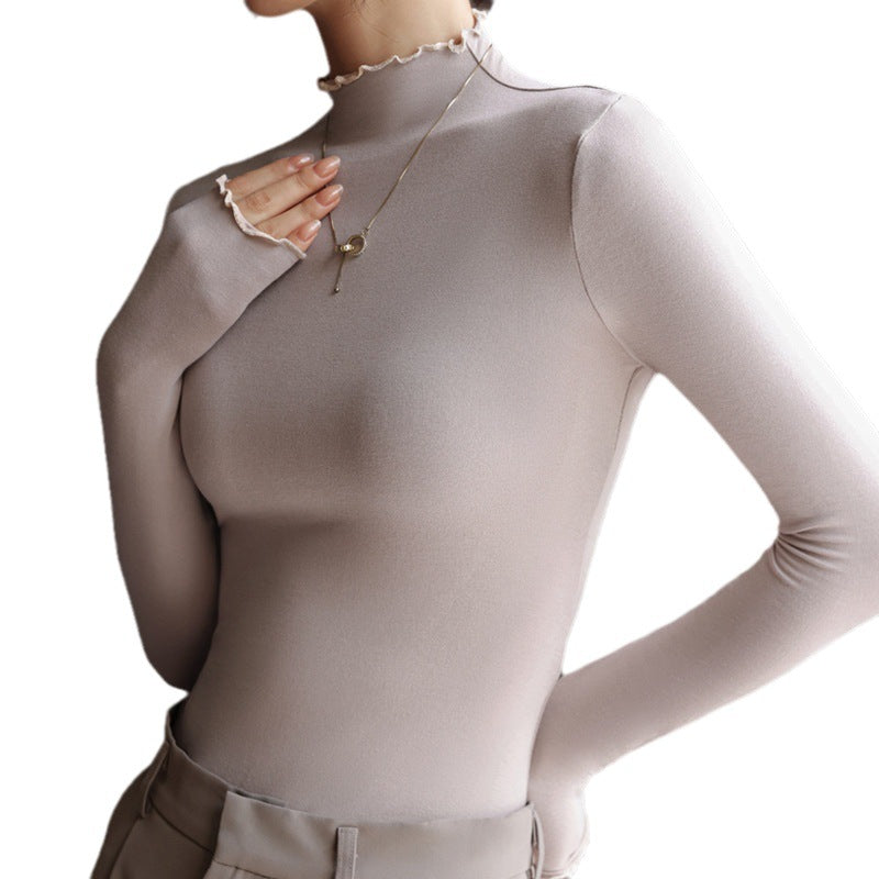 Women's Fashion Semi-high Neck Ruffle Base Shirt