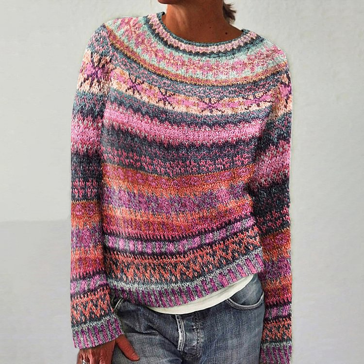 Mønstret Crew Neck Casual Sweater til Kvinder