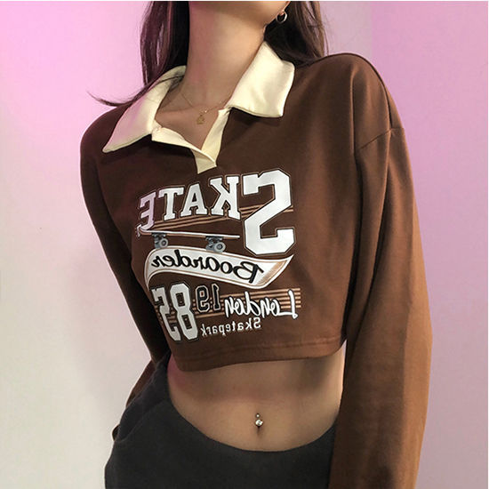 Retro Street Style Personalized Letter Print Lapel Pullover Sweater