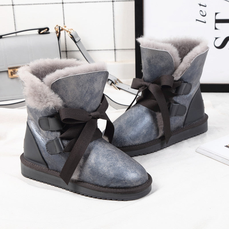 Northeast Winter Bow And Velvet Short Tube Warm Short Boots