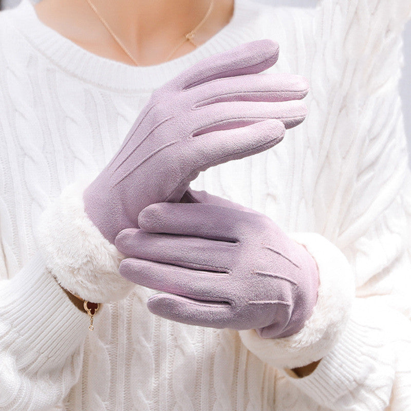 Women's Autumn Winter Touch Screen Plus Suede Warm Ski Gloves