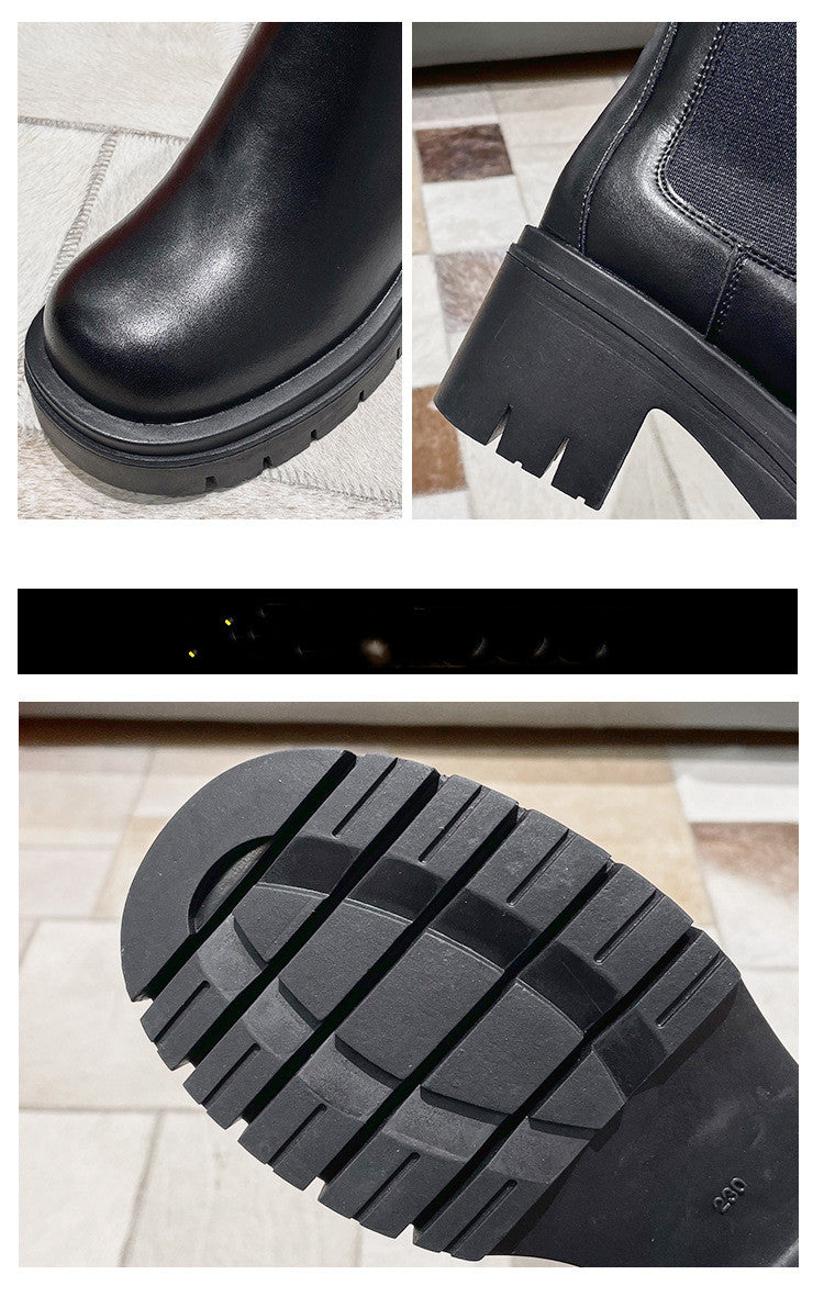 Women's Leather Thick-soled Chimney Thick Heel Boots