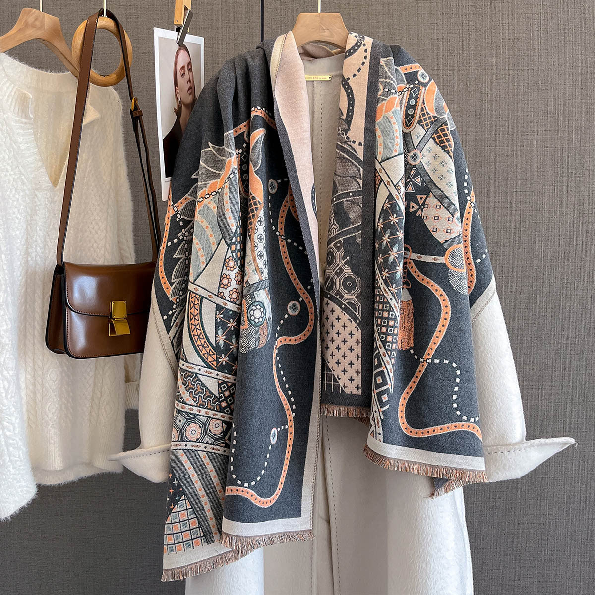 Autumn And Winter New Imitation Cashmere Scarf, Thickened And Lengthened With Horse Print