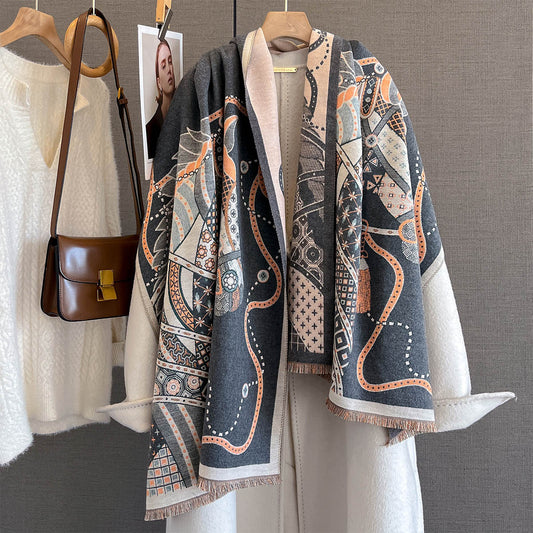 Autumn And Winter New Imitation Cashmere Scarf, Thickened And Lengthened With Horse Print