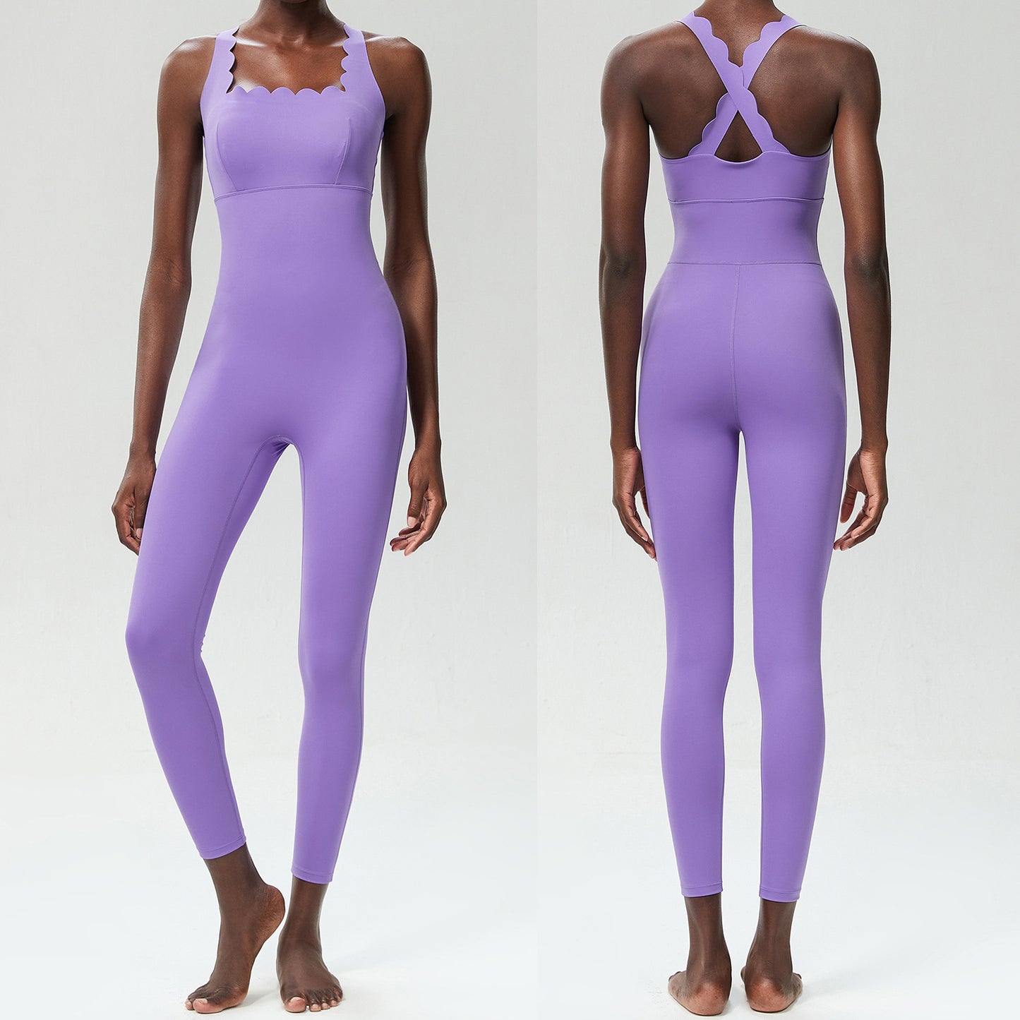 Tight-fitting Sports Yoga Bodysuit With A Crisscross Lace Design On The Back