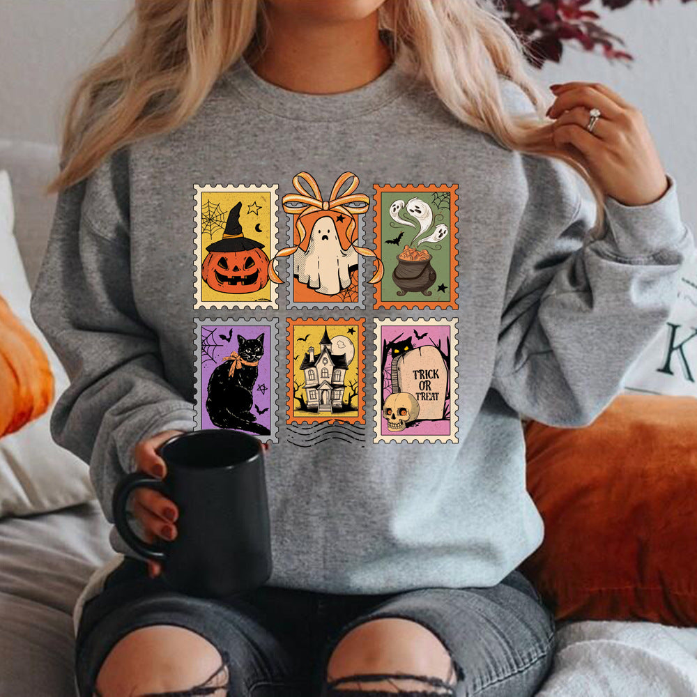 Retro Halloween Kat Spøgelse Sweatshirt Spooky Season Hoodie