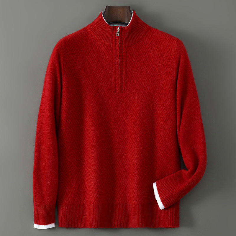 Half Turtleneck Zipper Design Pure Wool Knit Bottoming Shirt