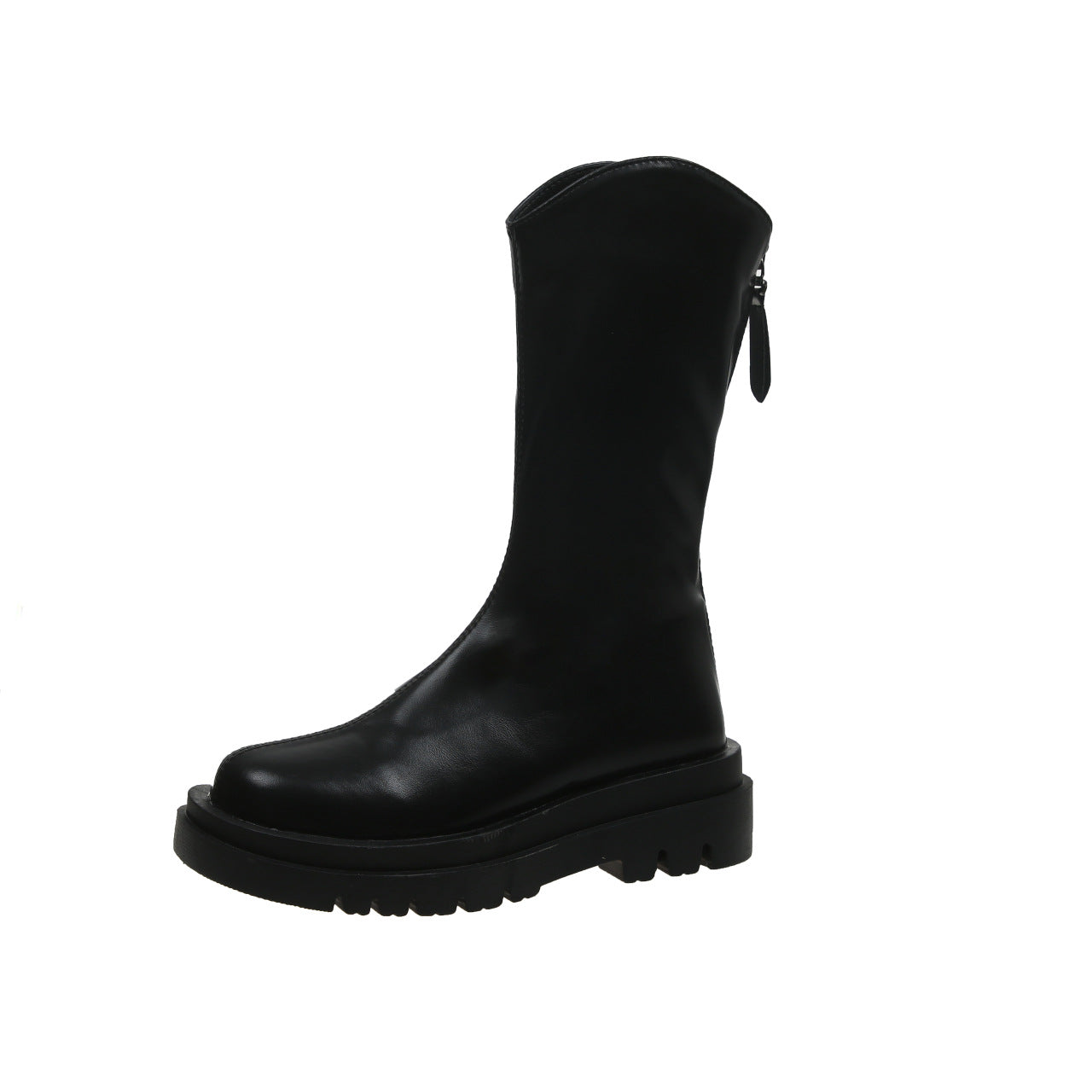 Simple Thick-soled Mid-tube Leather Women's Boots