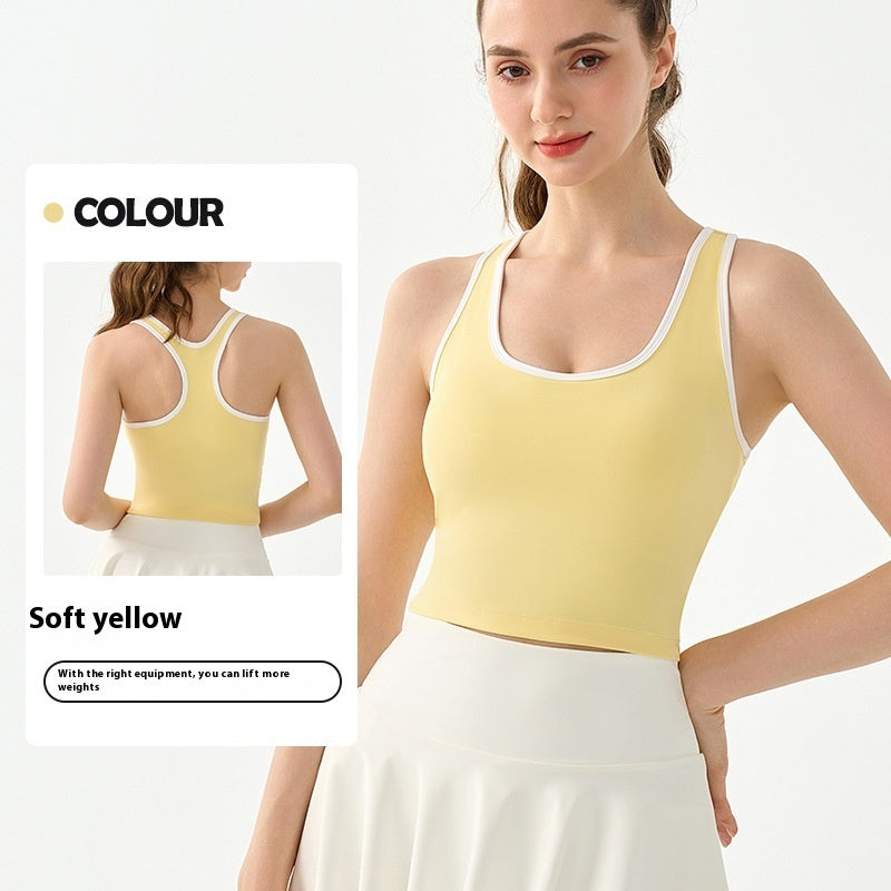 Nude Feel Yogatoj Vest Semi-fast Kop Tennis Træning Sports-bh Farvekontrast Kort