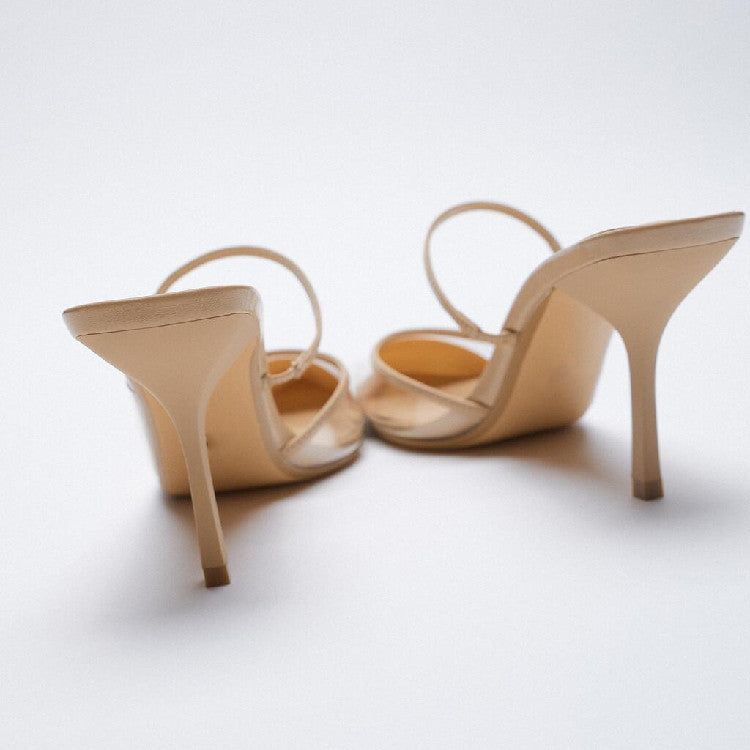Beige Transparent Pointed Temperament High-heeled Muller Sandals All-match Fashion Stiletto Shoes